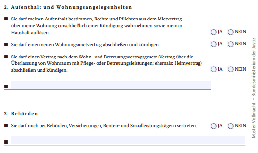 angaben bei einer vollmacht