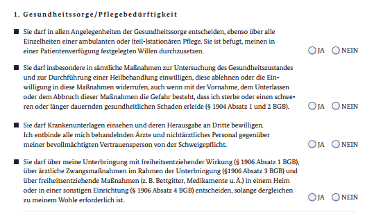 angaben bei einer vollmacht